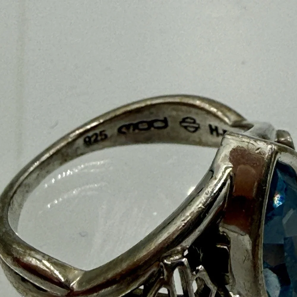 Harley Davidson Womens Ring With Blue Stone Sterling Silver .925 Size 7 Mob Wife